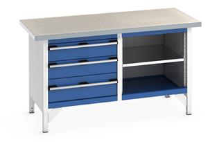 Bott Bench1500Wx750Dx840mmH - 3 Drawers, 1 Shelf & Lino Top 1500mm Wide Storage Benches 41002167.11v Gentian Blue (RAL5010) 41002167.24v Crimson Red (RAL3004) 41002167.19v Dark Grey (RAL7016) 41002167.16v Light Grey (RAL7035) 41002167.RAL Bespoke colour £ extra will be quoted